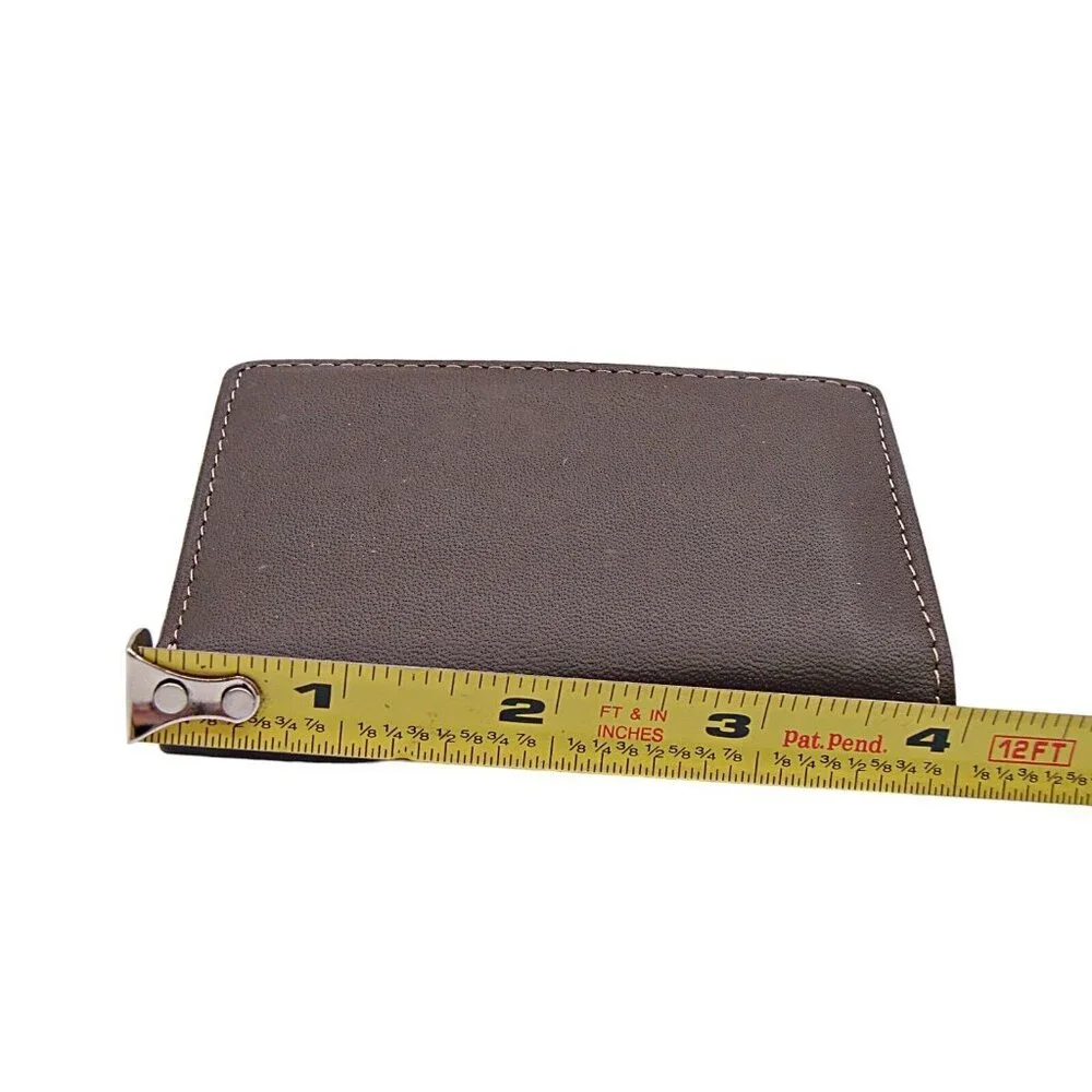 NEW Perry Ellis Brown Leather Billfold Wallet Interior Security Zipper Trifold